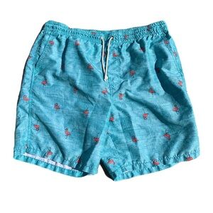 💜 Old Navy Men's L/G Teal Flamingo Print Swim Trunks | Board Shorts